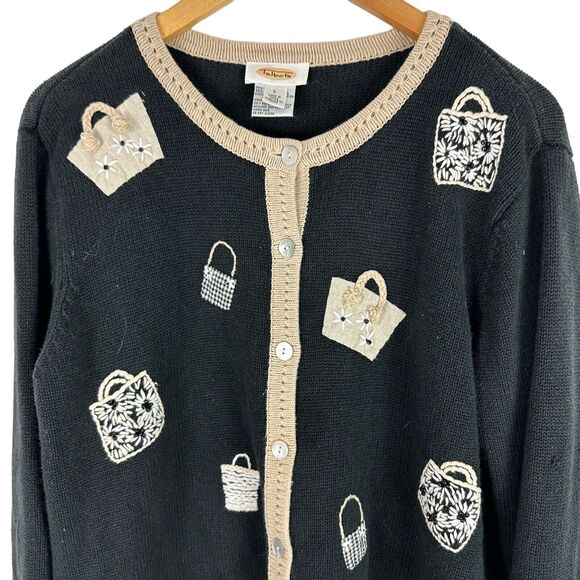 Talbots Vintage Cardigan Sweater Embroidered Handbags Purses Floral Beaded‎ L - Picture 8 of 11